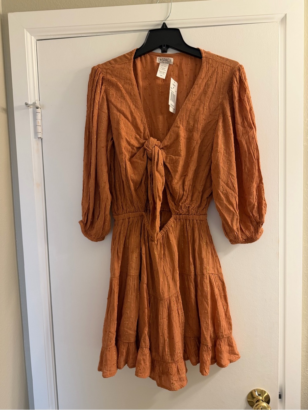 L* Space  Burnt Orange Tie-Front Tiered Mini Dress